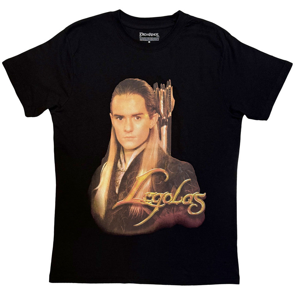 Lord of the Rings Legolas Gold Text Black T-Shirt