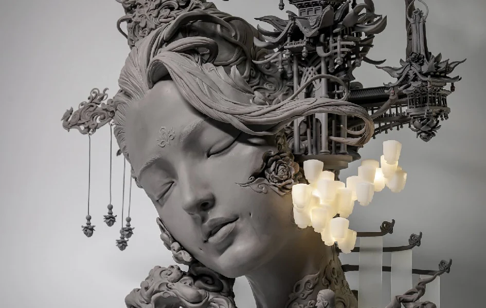 SUMMER DRUNKEN BEAUTY FLOWERY PAVILION STATUE
