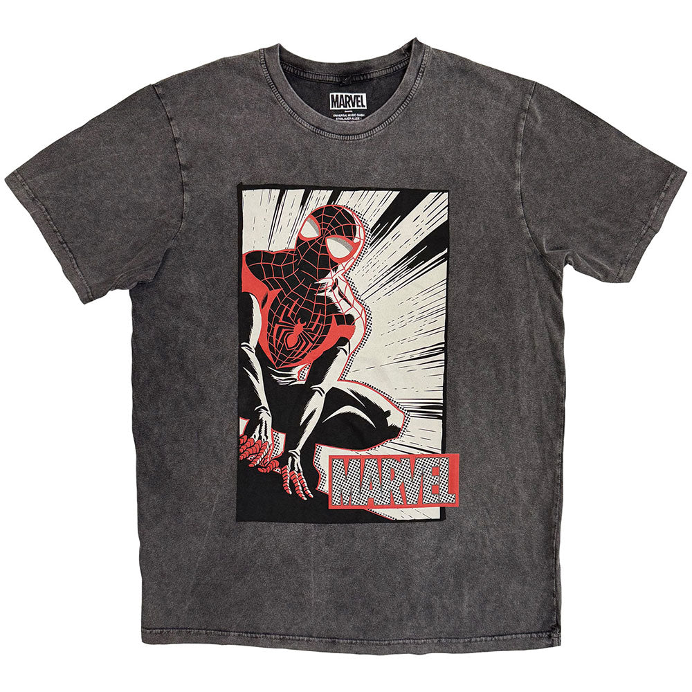 Marvel Comics Spider-Man Crouch Cartoon Charcoal Grey T-Shirt