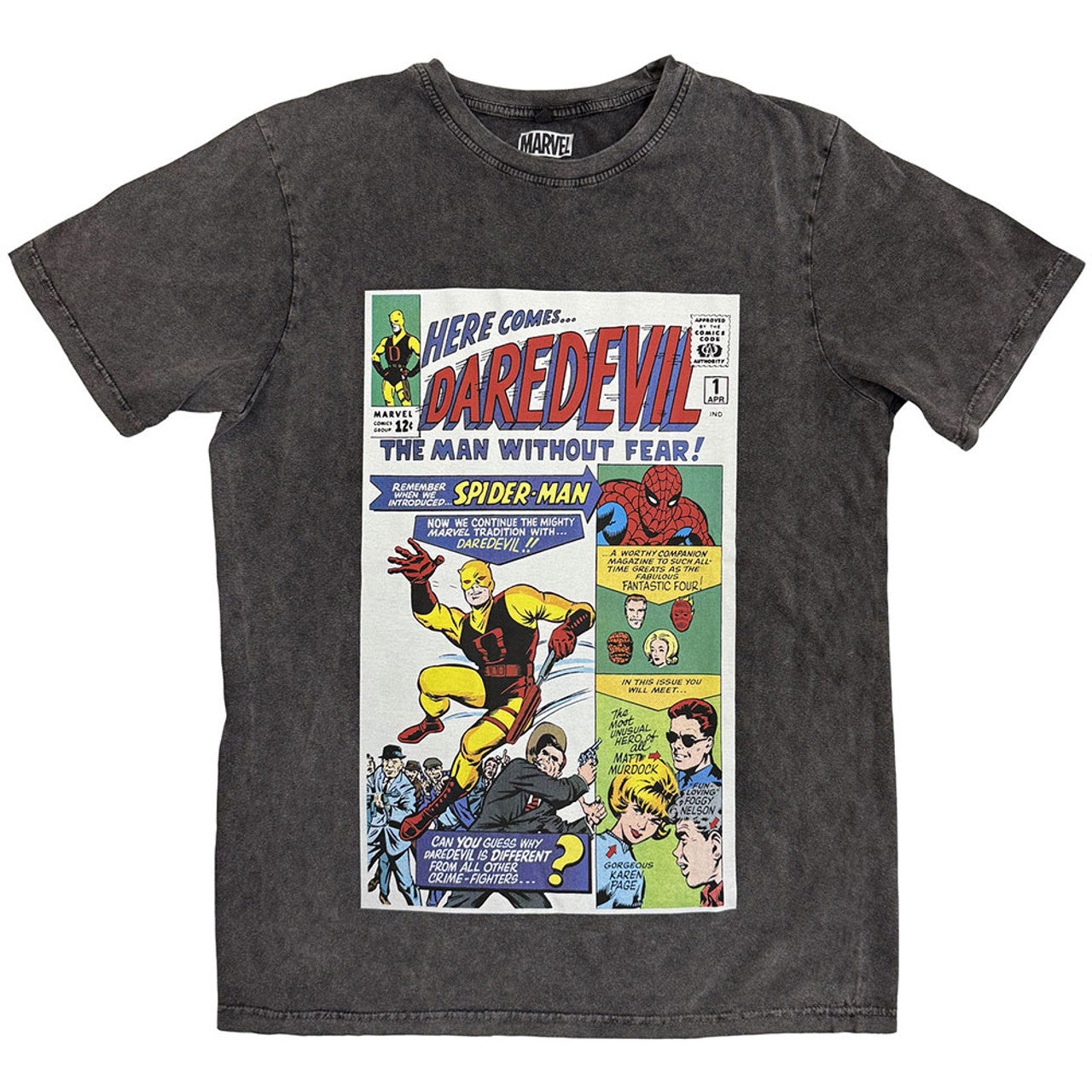 Marvel Comics Here Comes Daredevil Comic Charcoal Grey T-Shirt