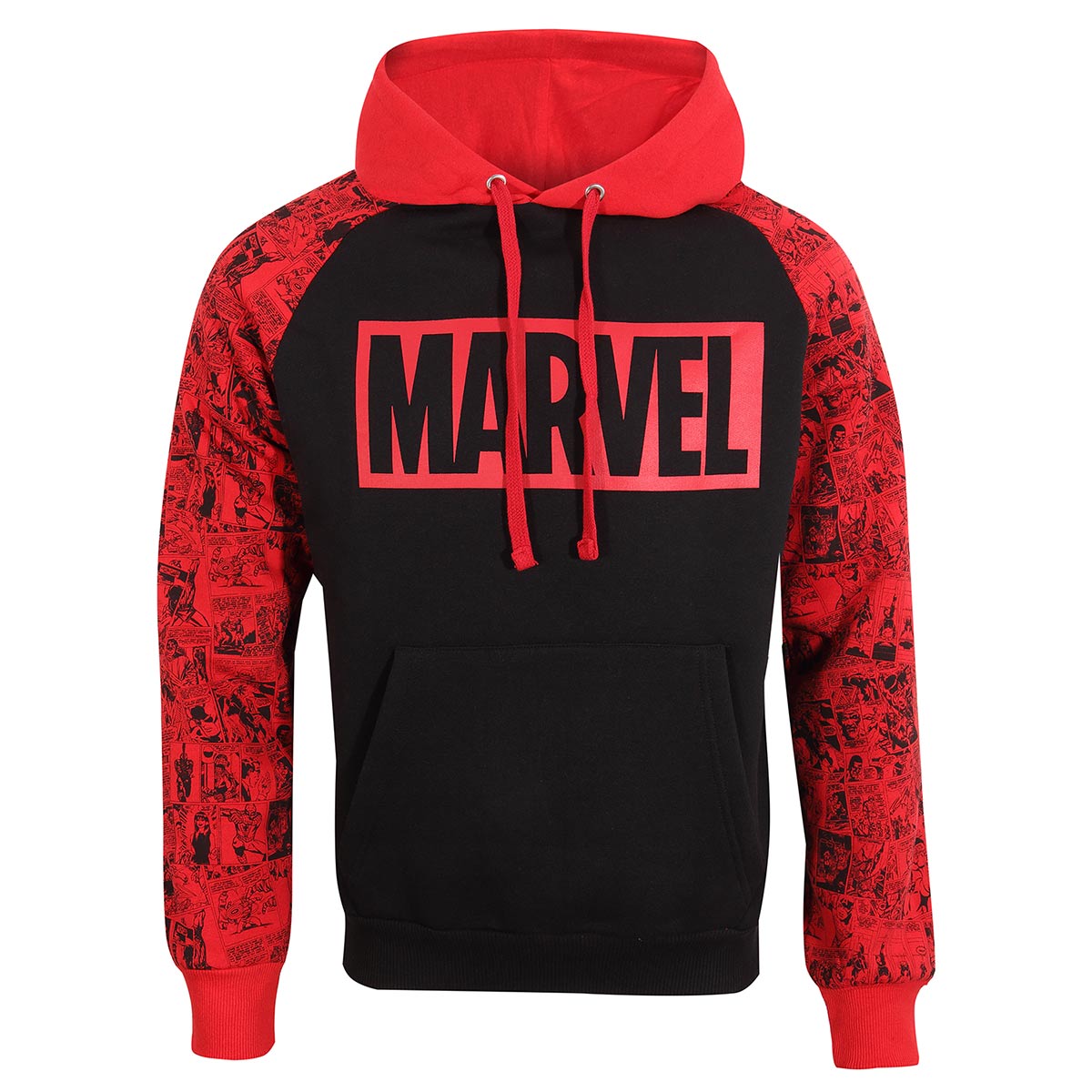 Marvel Comics Logo And Pattern Contrast Pullover Hoodie