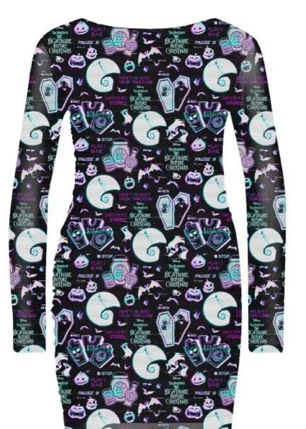 Nightmare Before Christmas Glitch All Over Print Womens Bodycon Mesh Dress