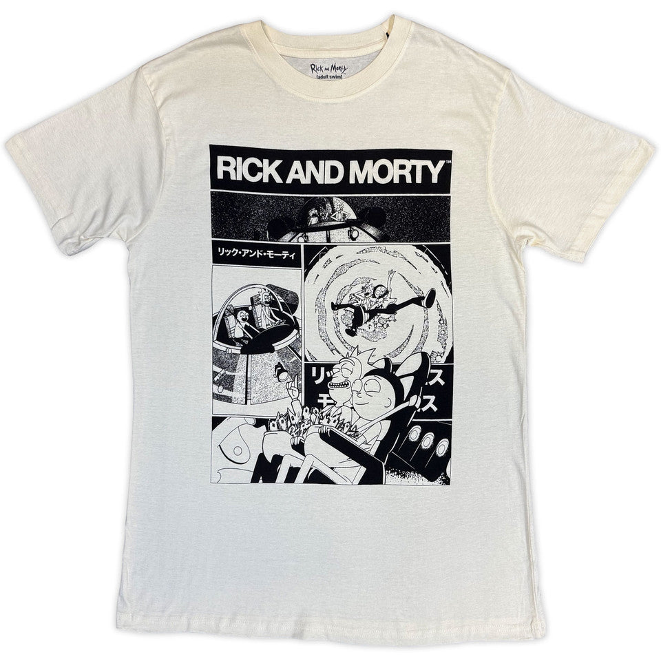 Rick & Morty Black And White Collage Natural T-Shirt