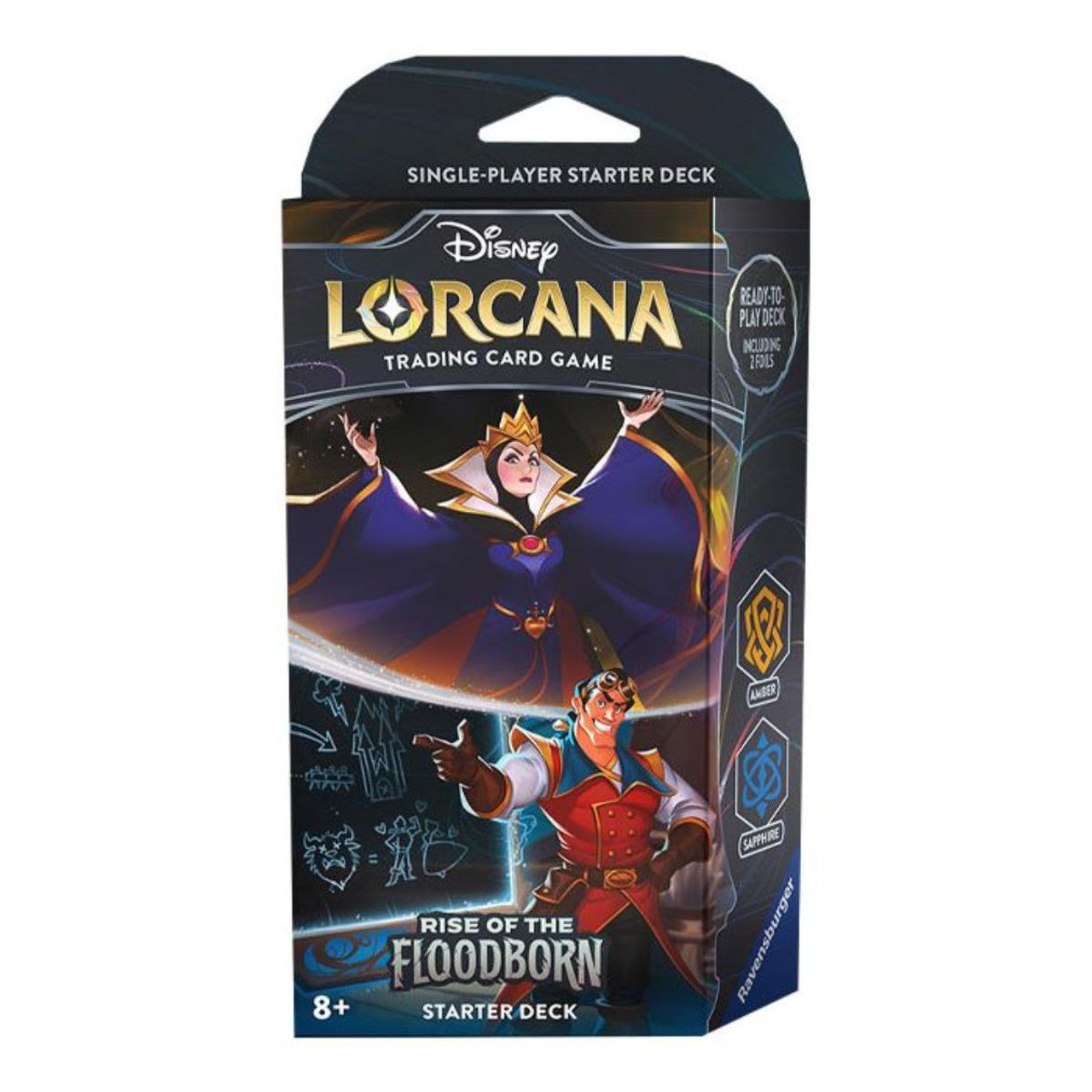 Disney Lorcana Rise of the Floodborn Starter Deck Amber & Sapphire The Evil Queen & Gaston