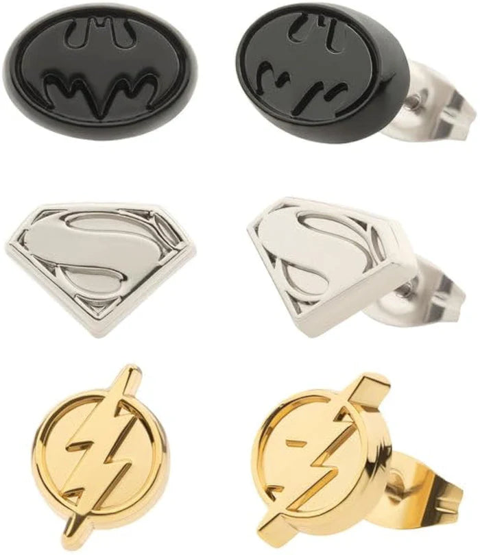 DC Comics The Flash Batman and Super Girl Logo Earrings Set