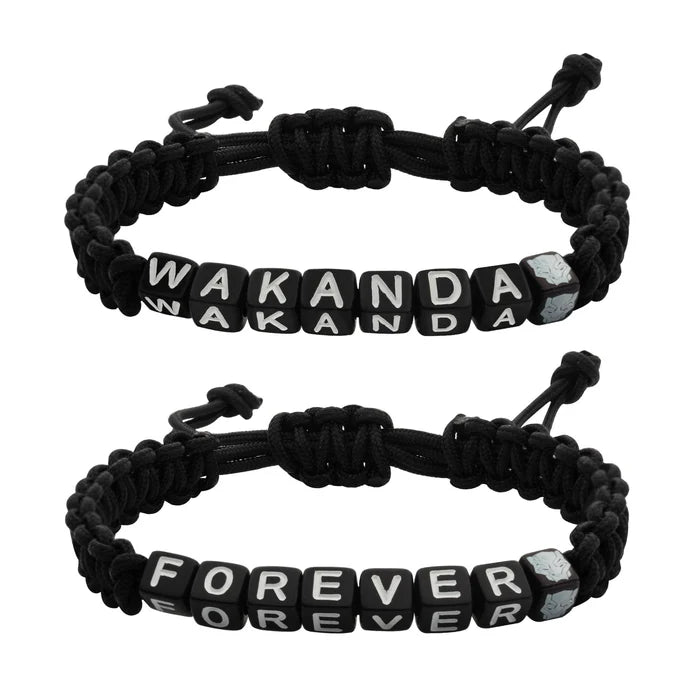 Marvel Black Panther Wakanda Forever 2-Piece Cord Pull Bracelet Set