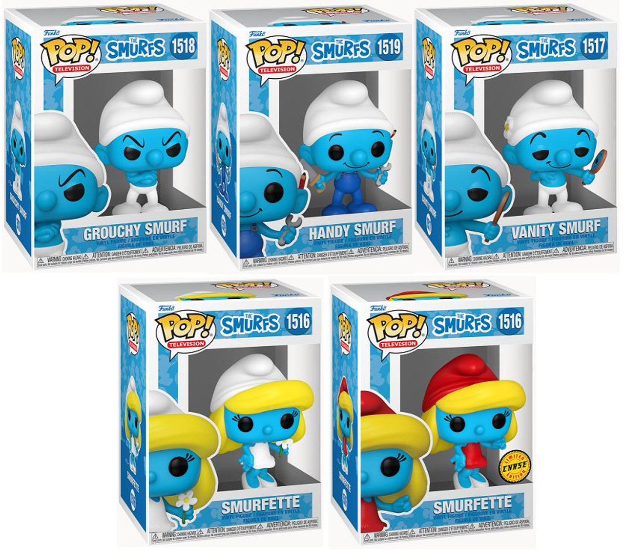 Smurfs Classics Pop! Series 2 Complete Set 5 w/CHASE