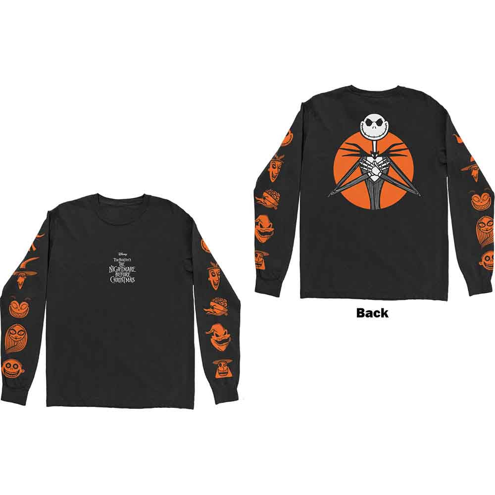 THE NIGHTMARE BEFORE CHRISTMAS ALL CHARACTERS ORANGE BACK & SLEEVE PRINT LONG SLEEVE T-SHIRT