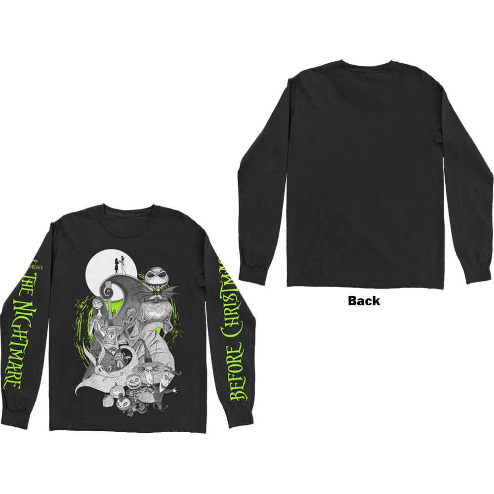 THE NIGHTMARE BEFORE CHRISTMAS CHARACTERS GREEN GLOW SLEEVE PRINT LONG SLEEVE T-SHIRT