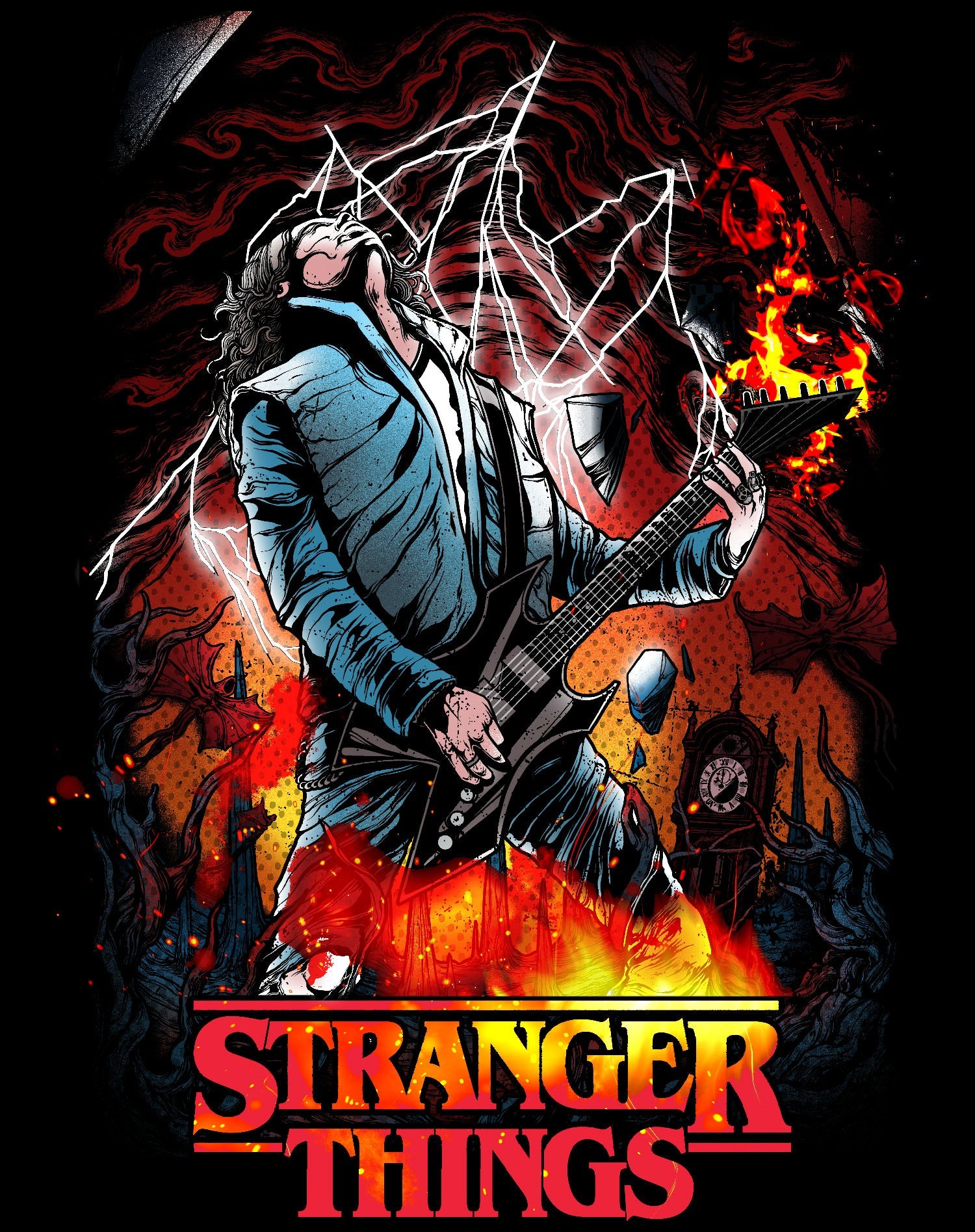 Stranger Things Hellfire Club Guitar Eddie Munson Metal Hero Official Men's T-Shirt