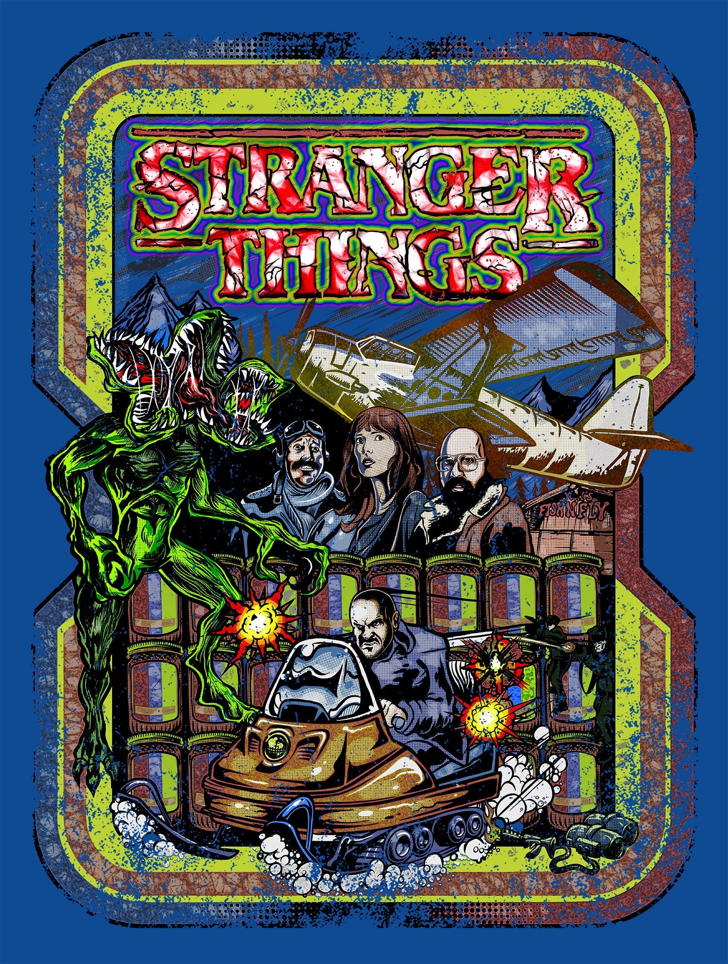 Stranger Things Promo Comic Hopper Demogorgon Vintage 80s Official Men's T-Shirt