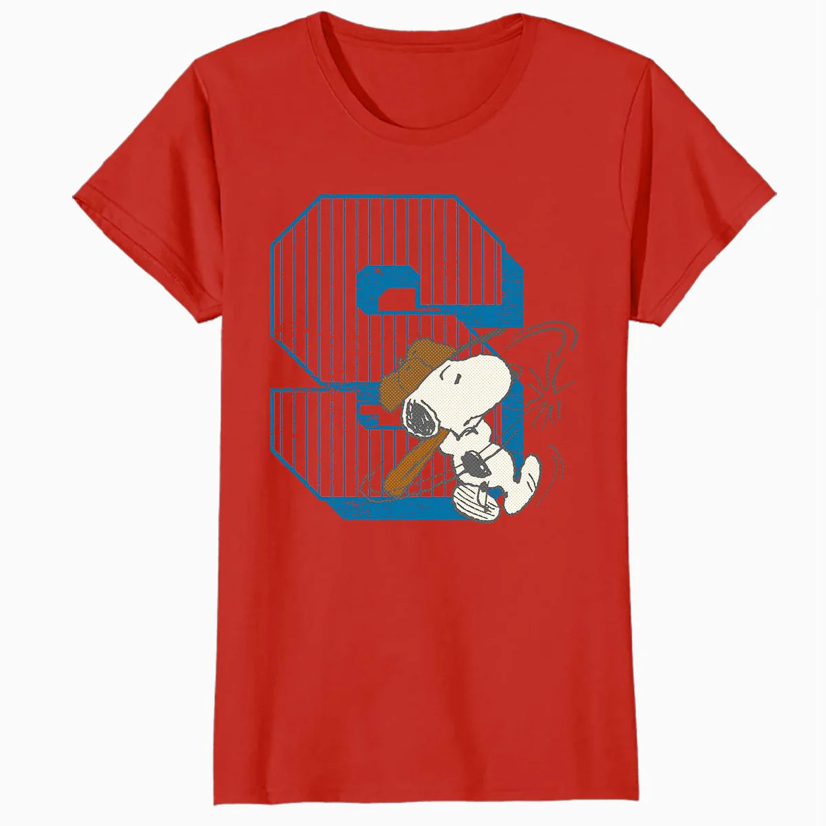 Peanuts Baseball Snoopy Swing Bat Retro 90s Varsity Sports Official Women's SKINNY FIT T-Shirt