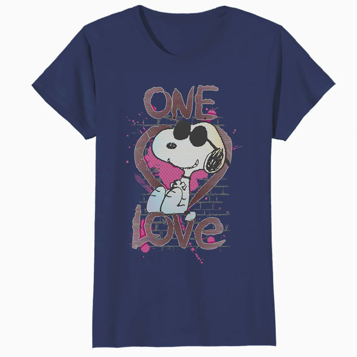 Peanuts Snoopy Joe Cool One Love Glitch Vintage Valentines Official Women's SKINNY FIT T-Shirt