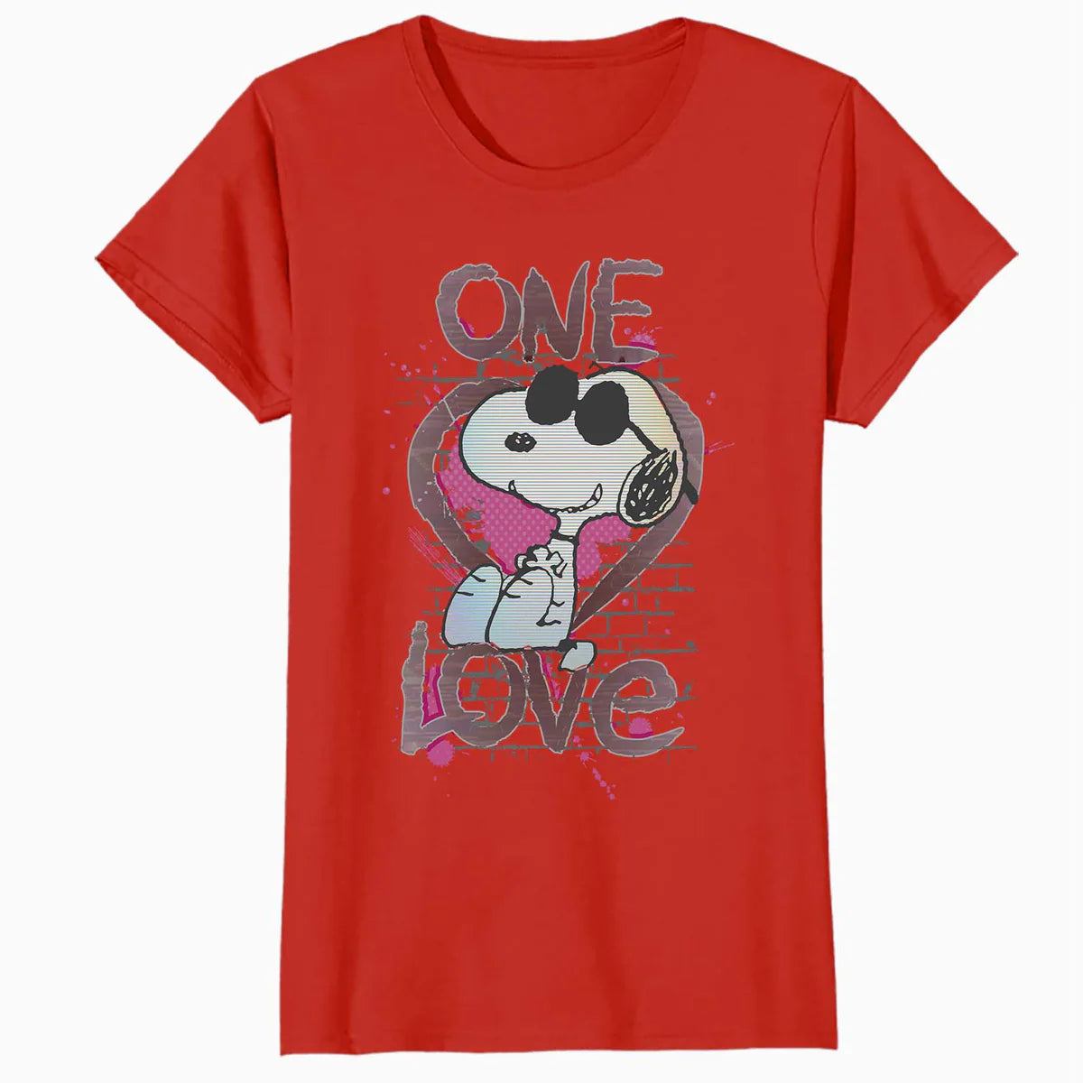 Peanuts Snoopy Joe Cool One Love Glitch Vintage Valentines Official Women's SKINNY FIT T-Shirt