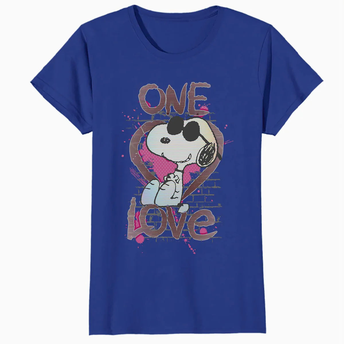 Peanuts Snoopy Joe Cool One Love Glitch Vintage Valentines Official Women's SKINNY FIT T-Shirt