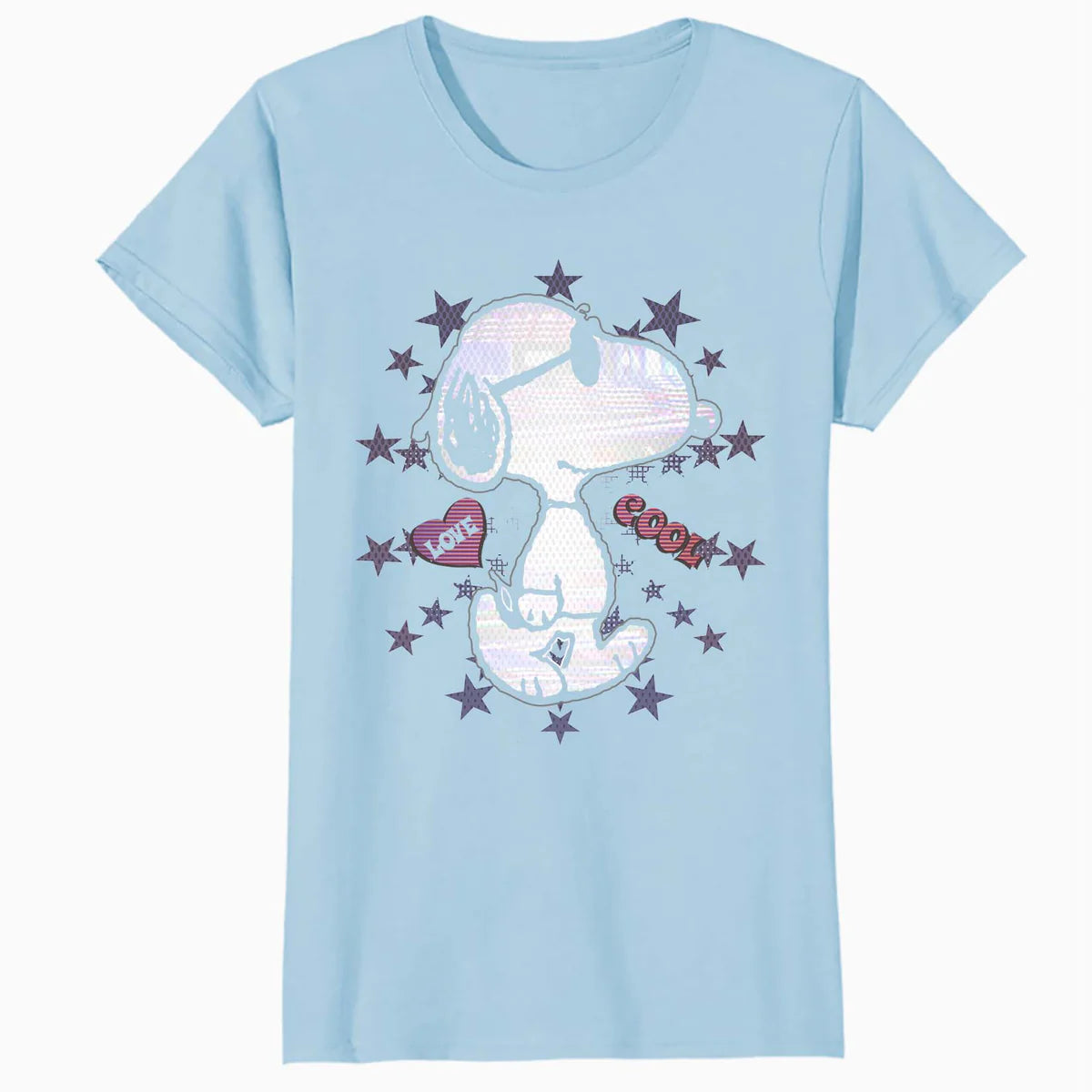 Peanuts Snoopy Joe Cool Starburst Glitch Love 90s Valentine Official Women's SKINNY FIT T-Shirt