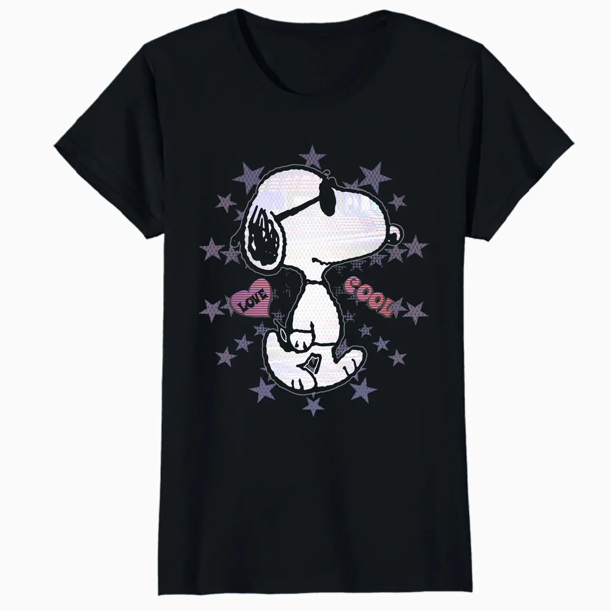 Peanuts Snoopy Joe Cool Starburst Glitch Love 90s Valentine Official Women's SKINNY FIT T-Shirt