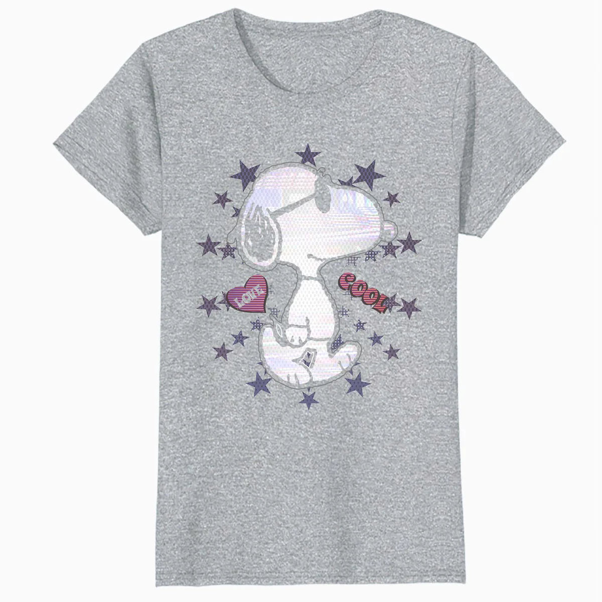 Peanuts Snoopy Joe Cool Starburst Glitch Love 90s Valentine Official Women's SKINNY FIT T-Shirt