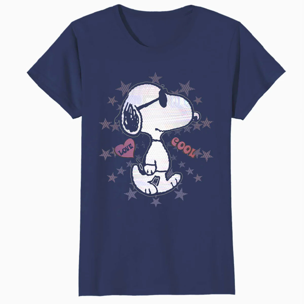 Peanuts Snoopy Joe Cool Starburst Glitch Love 90s Valentine Official Women's SKINNY FIT T-Shirt