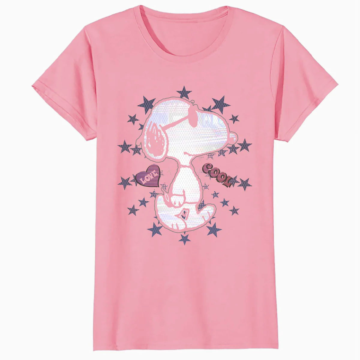 Peanuts Snoopy Joe Cool Starburst Glitch Love 90s Valentine Official Women's SKINNY FIT T-Shirt