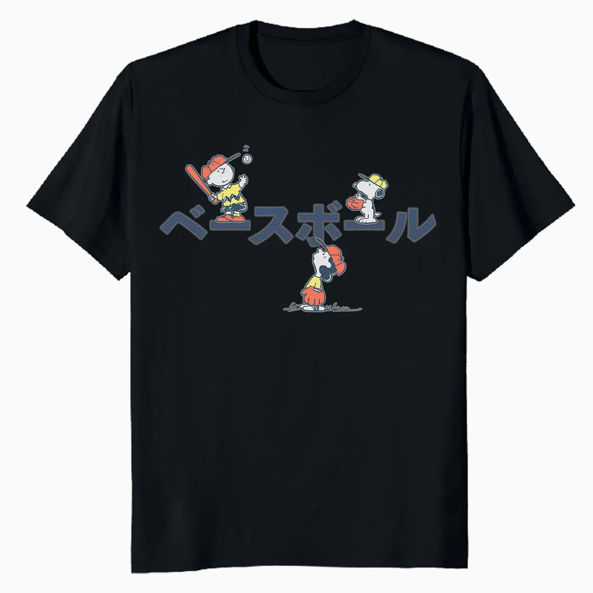 Peanuts Tokyo Snoopy Charlie Brown Lucy Retro Kanji Baseball Official Men's T-Shirt
