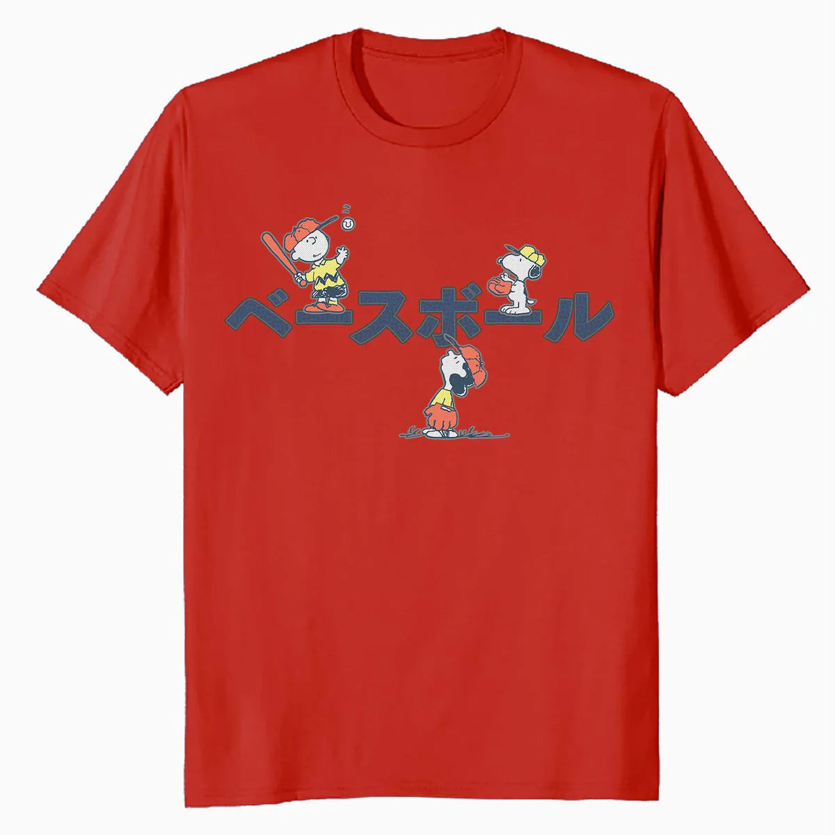 Peanuts Tokyo Snoopy Charlie Brown Lucy Retro Kanji Baseball Official Men's T-Shirt