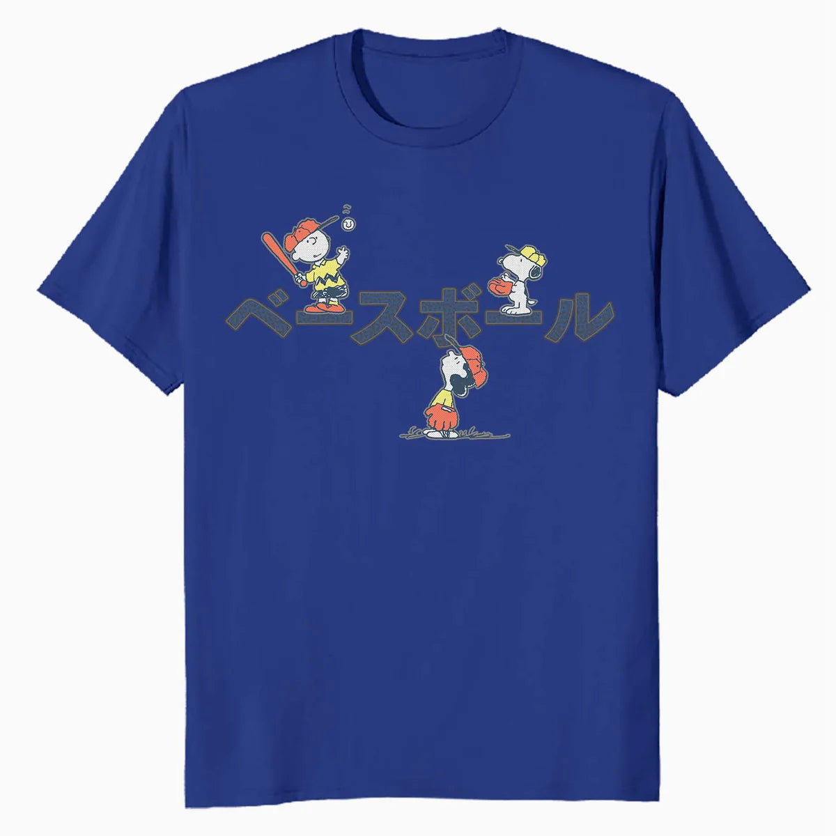 Peanuts Tokyo Snoopy Charlie Brown Lucy Retro Kanji Baseball Official Men's T-Shirt