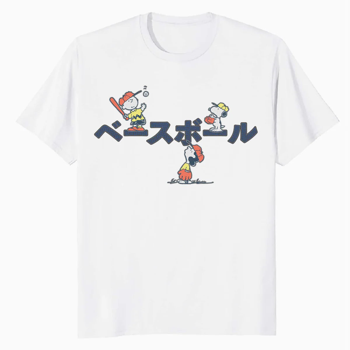 Peanuts Tokyo Snoopy Charlie Brown Lucy Retro Kanji Baseball Official Men's T-Shirt