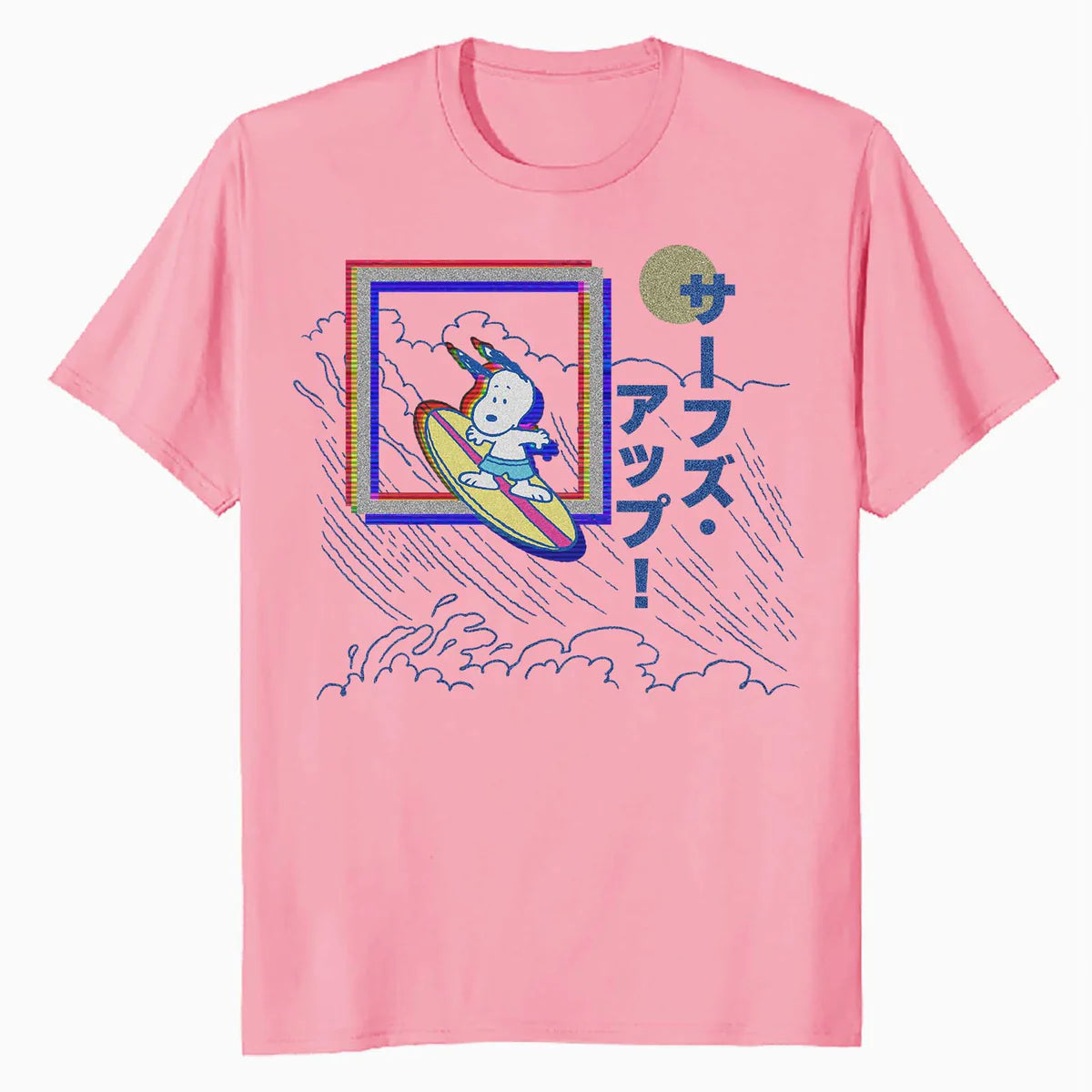 Peanuts Tokyo Snoopy Surfs Up Japan Vintage Kanji VHS Glitch Official Men's T-Shirt