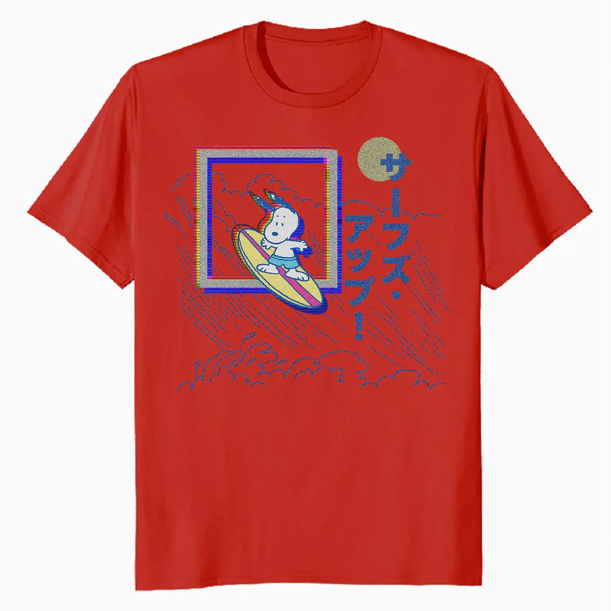 Peanuts Tokyo Snoopy Surfs Up Japan Vintage Kanji VHS Glitch Official Men's T-Shirt
