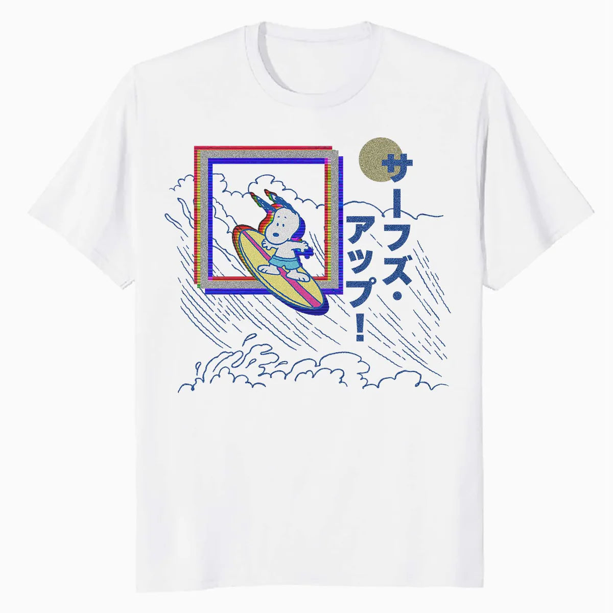 Peanuts Tokyo Snoopy Surfs Up Japan Vintage Kanji VHS Glitch Official Men's T-Shirt
