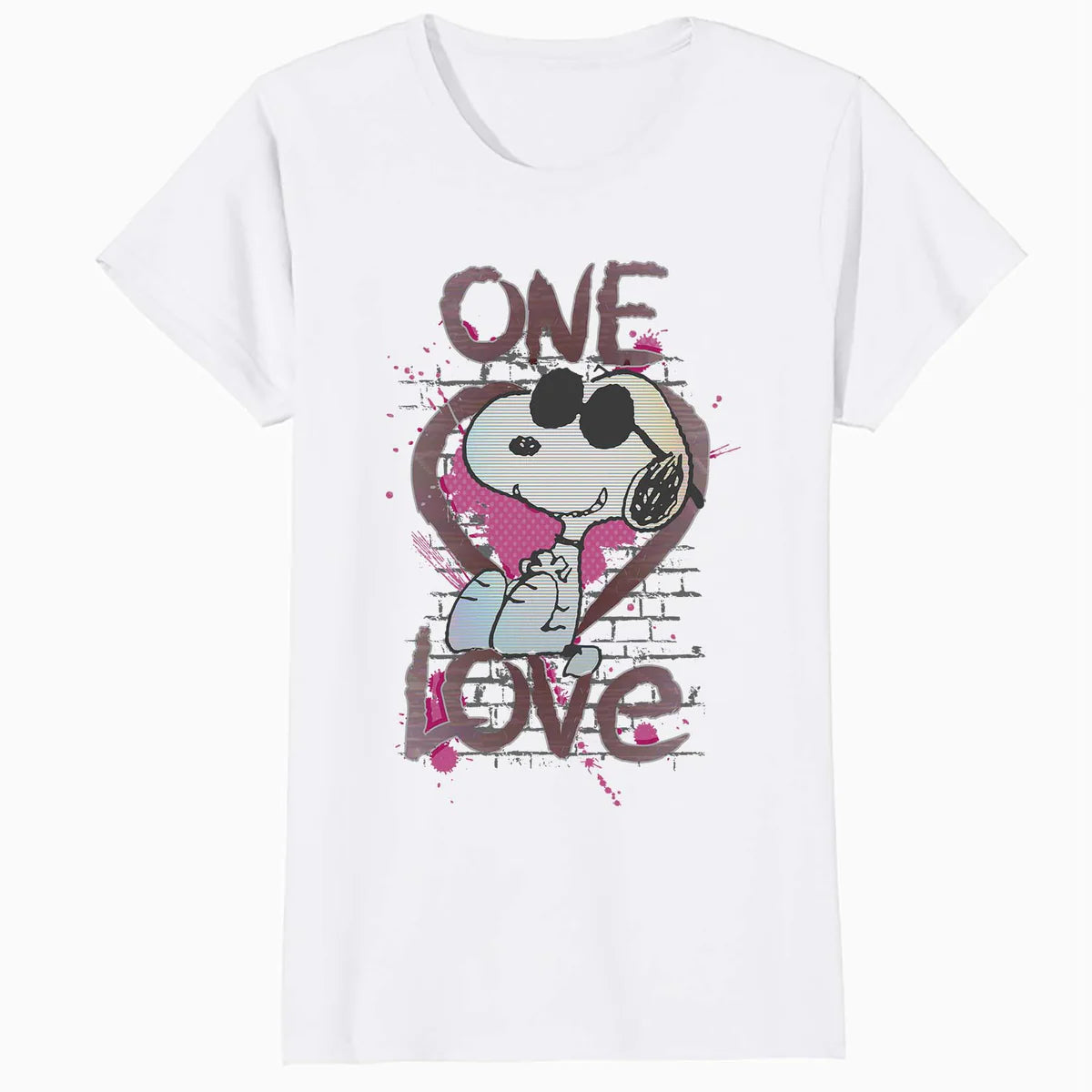 Peanuts Snoopy Joe Cool One Love Glitch Vintage Valentines Official Women's SKINNY FIT T-Shirt