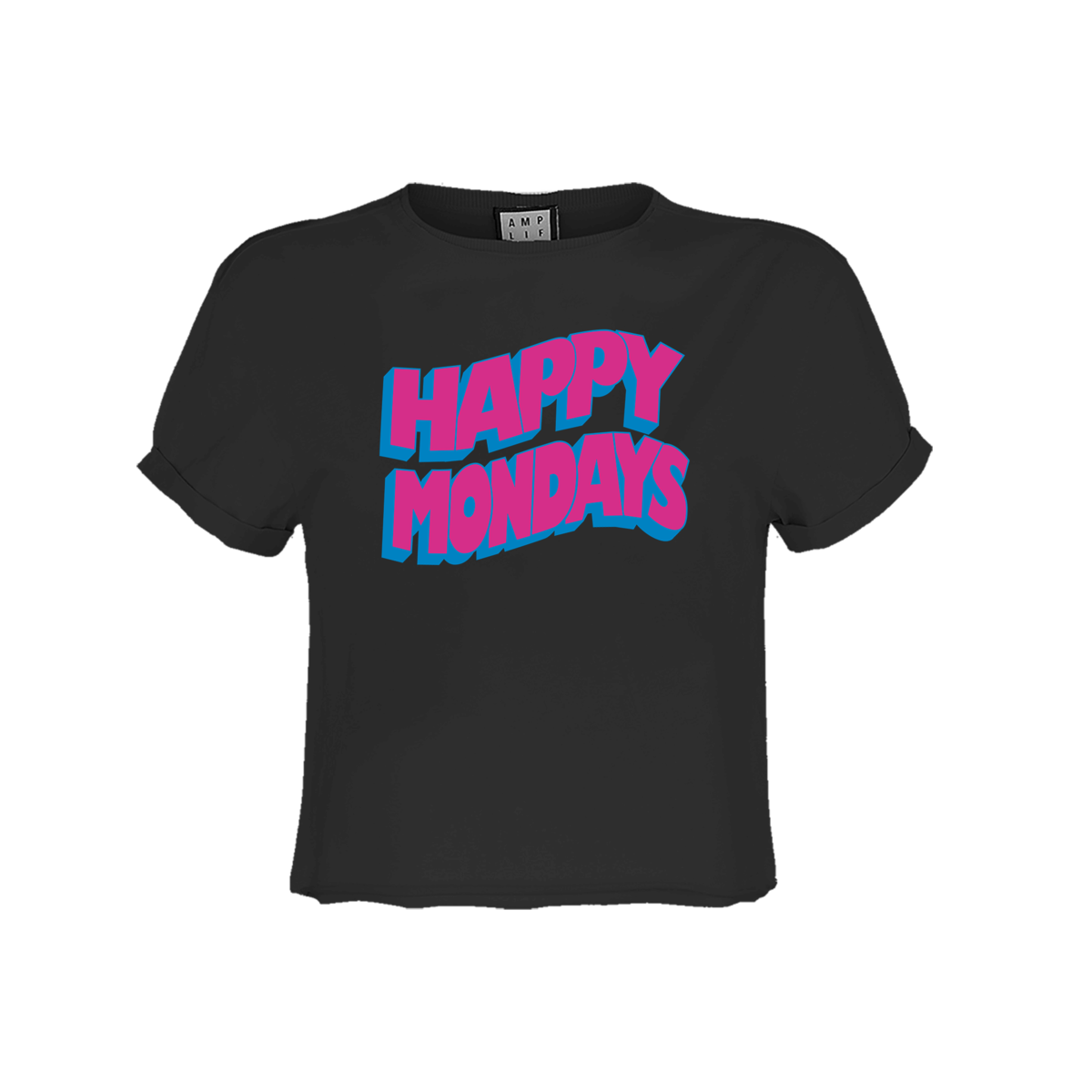 Happy Mondays Pink & Blue Wave Crop T T-Shirt