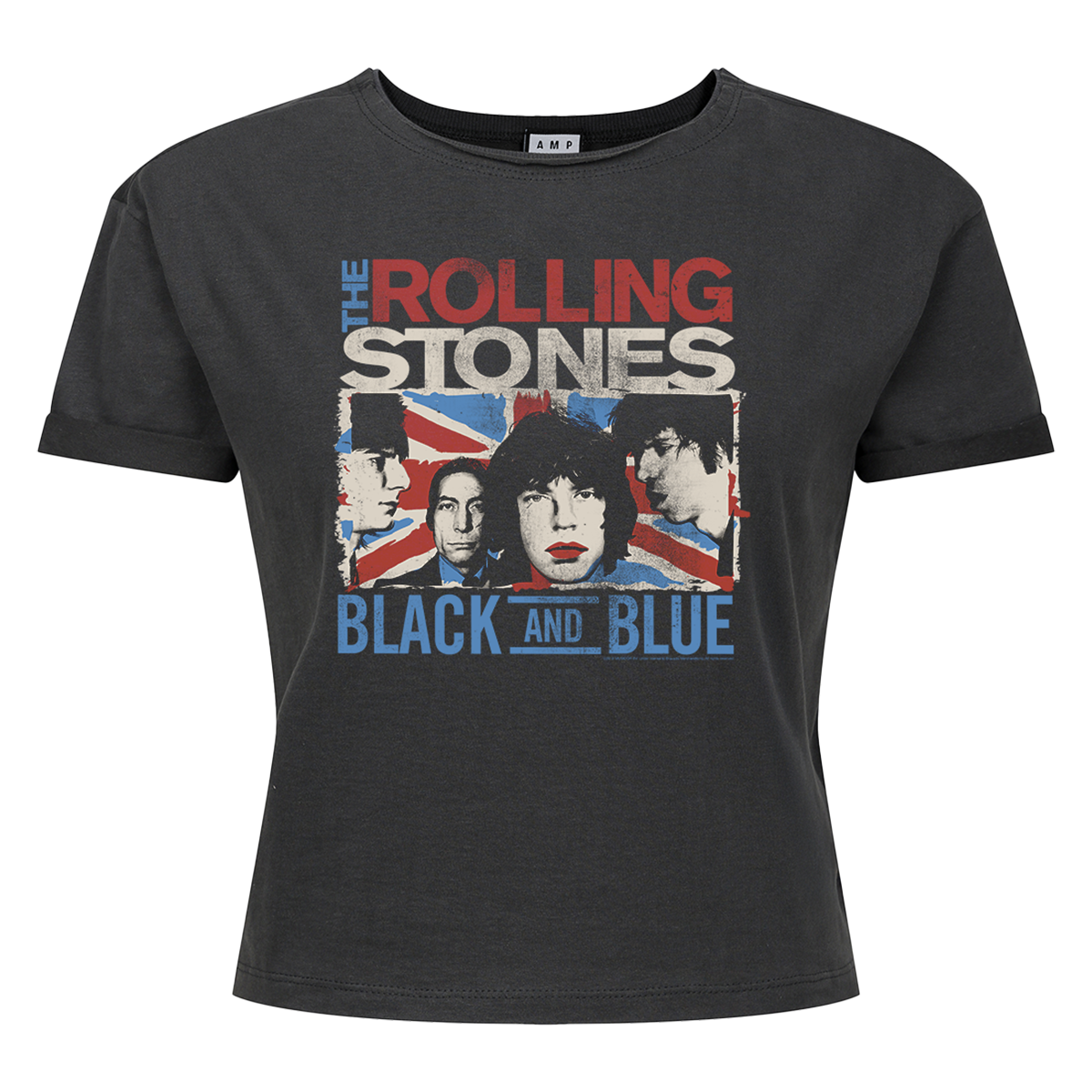 The Rolling Stones Union Jack Black & Blue Ladies Crop Top T-Shirt