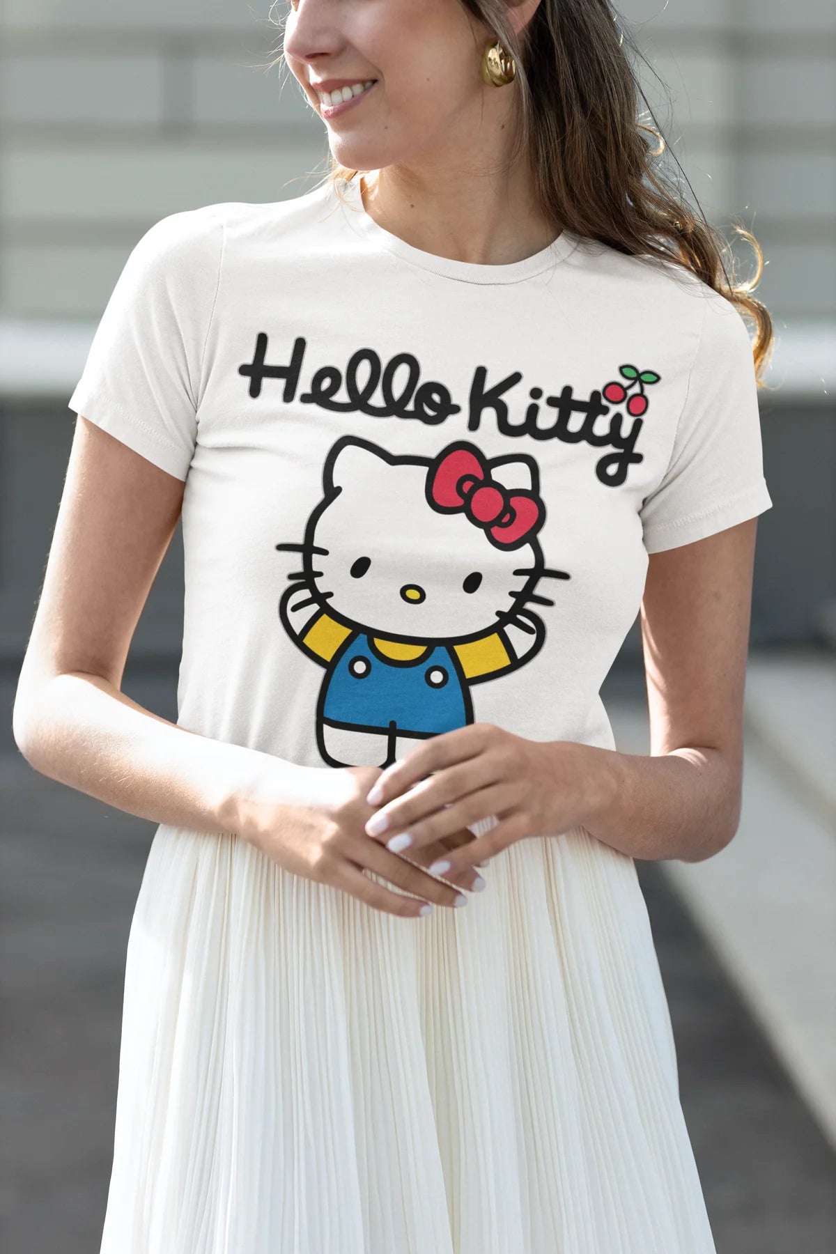 Hello Kitty Charmmy Pose Ribbon XOXO Cherries Classic Logo Official Women's SKINNY FIT T-Shirt