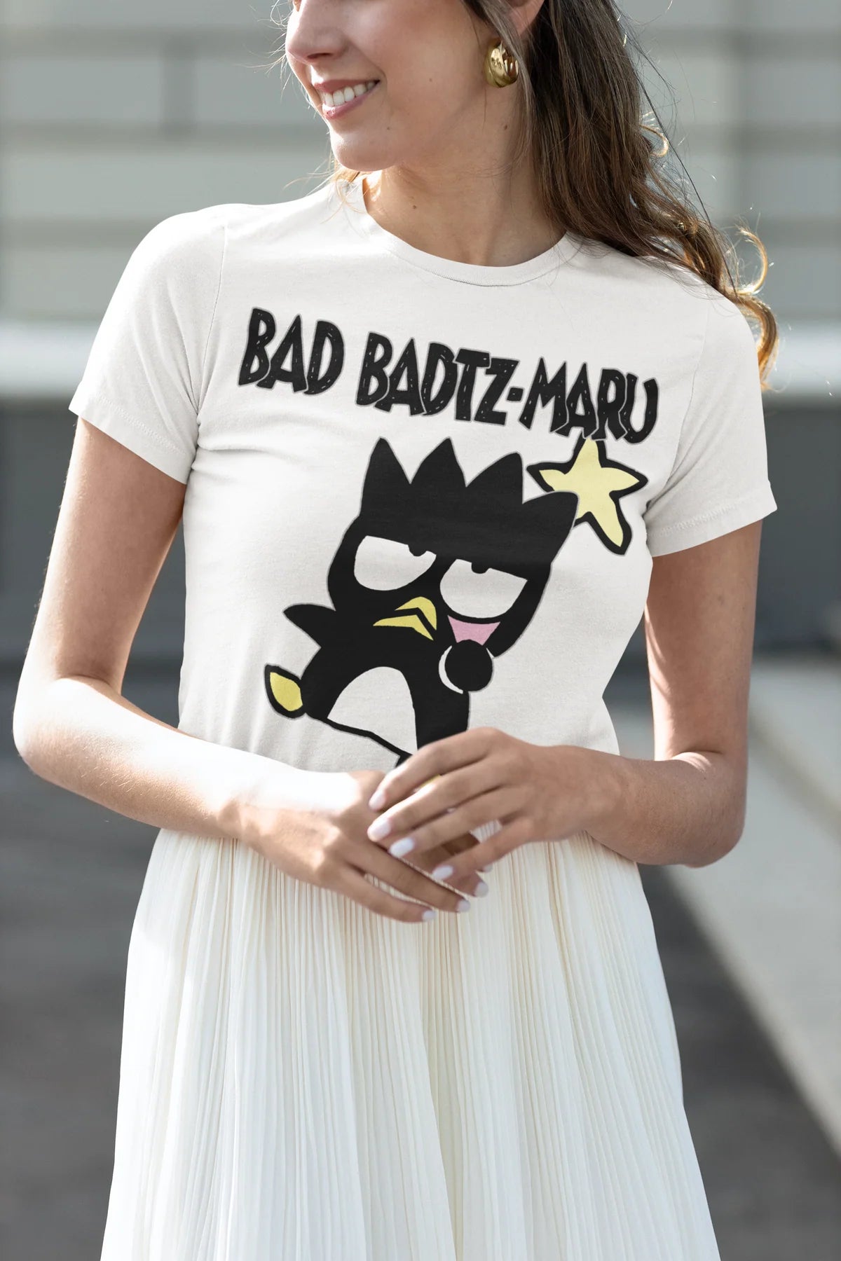 Hello Kitty Bad Badtz Maru Pose Star Dark Emo Classic Logo Official Women's SKINNY FIT T-Shirt