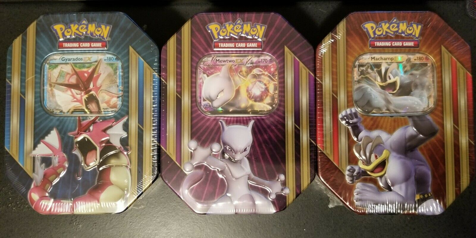 Pokemon Triple Power Spring 2016 Tins Set of 3 Gyarados, Mewtwo, Machamp