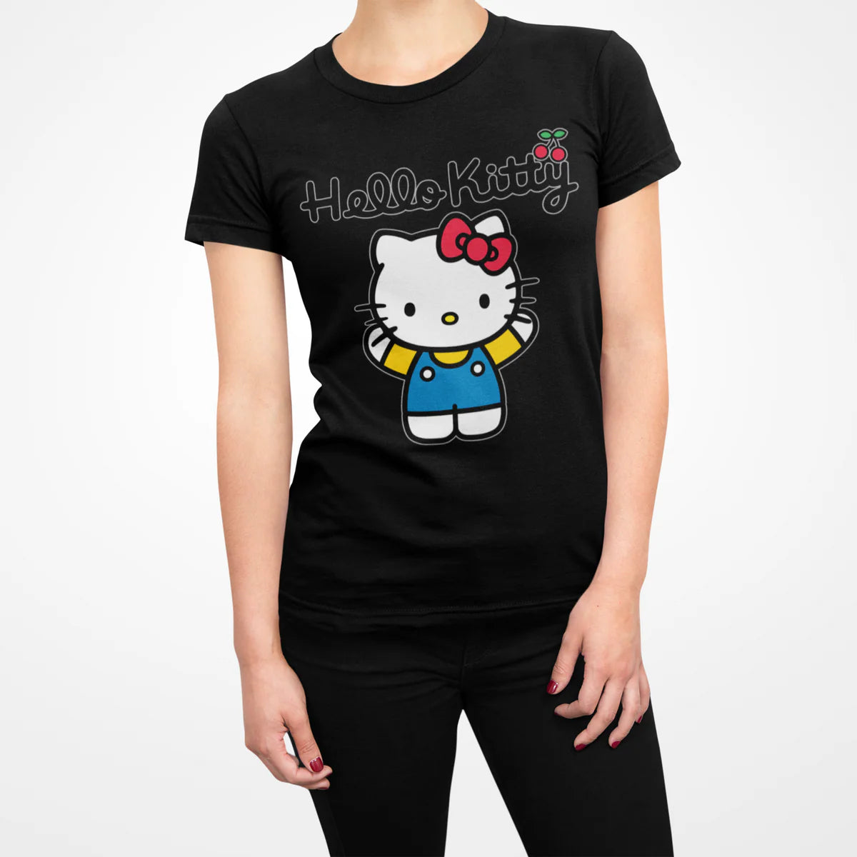 Hello Kitty Charmmy Pose Ribbon XOXO Cherries Classic Logo Official Women's SKINNY FIT T-Shirt
