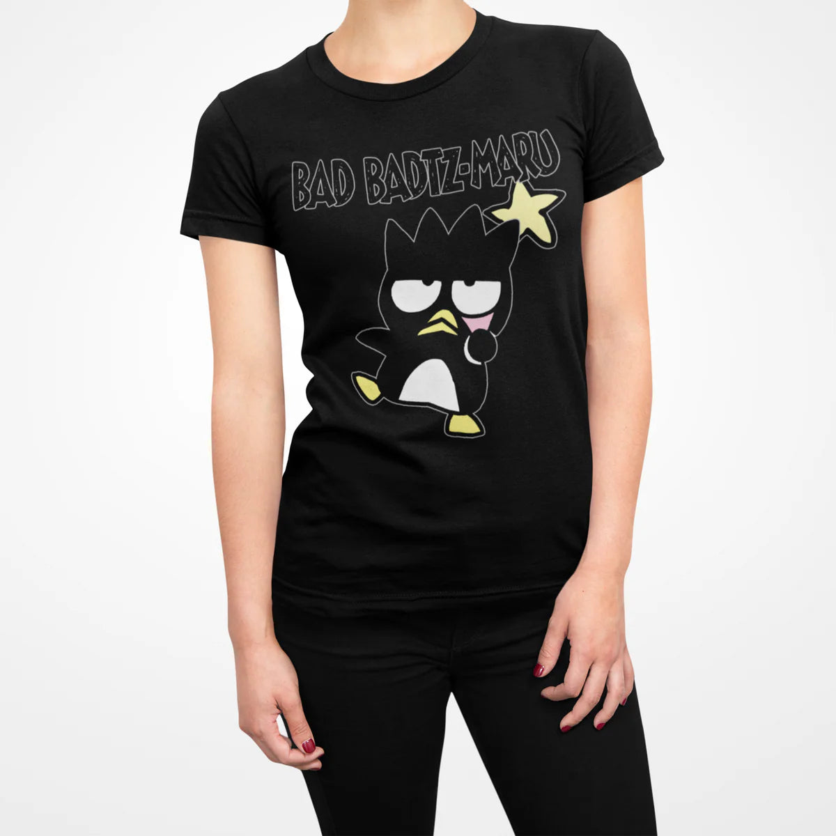 Hello Kitty Bad Badtz Maru Pose Star Dark Emo Classic Logo Official Women's SKINNY FIT T-Shirt