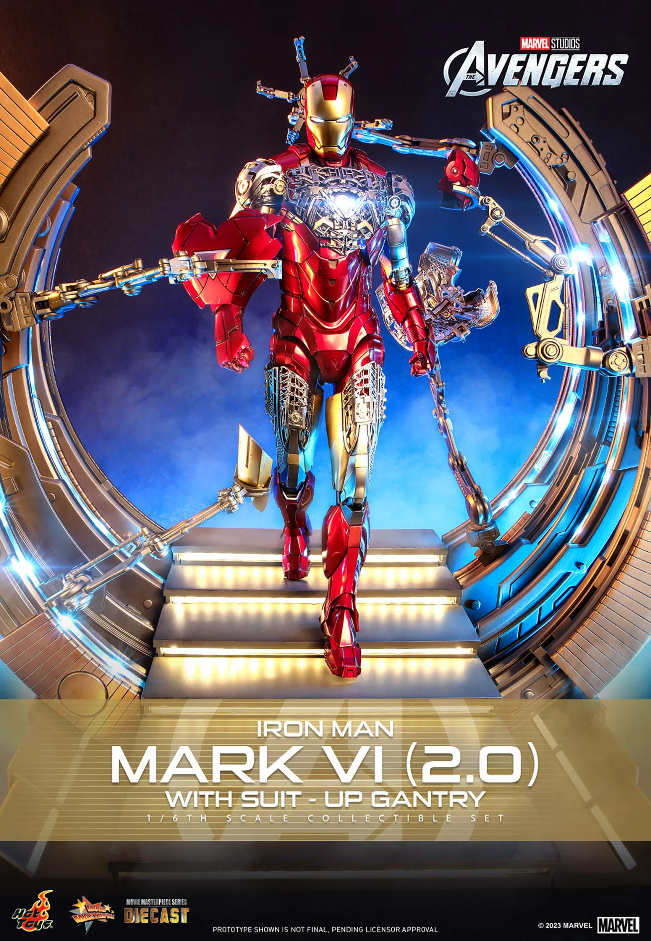 Marvel Comics The Avengers Iron Man Mark VI 2.0 with Suit-Up Gantry Diecast 1/6 Scale 12" Collectible Figure Set