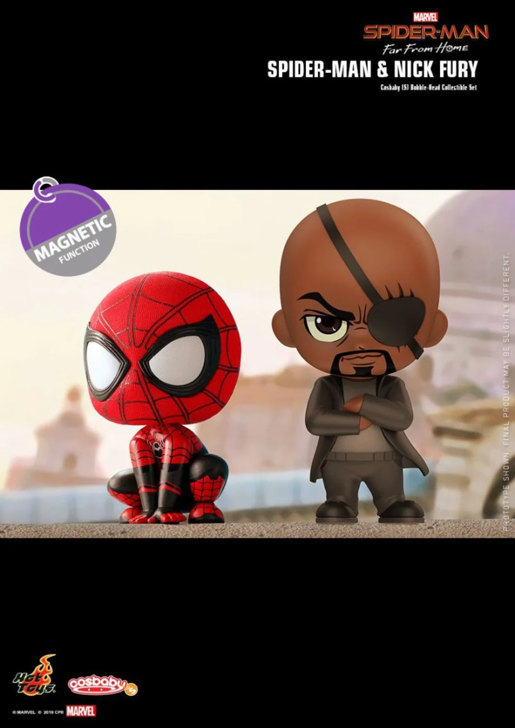 COSBABY SPIDER MAN AND NICK FURY BOBBLE-HEAD COLLECTIBLE SET