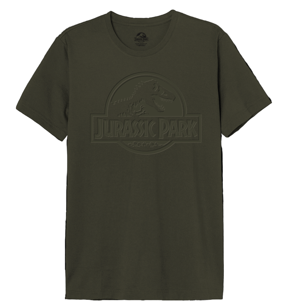Jurassic Park Logo Relief Rubber Print Khaki Green T-Shirt