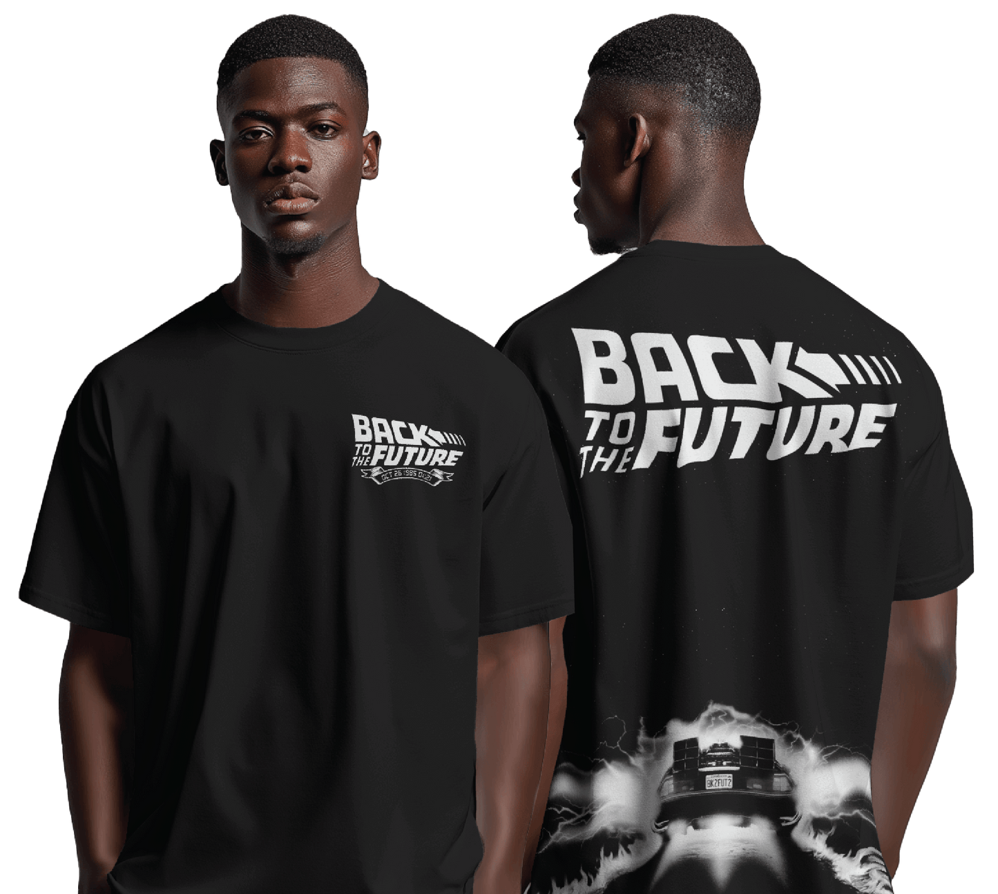 Back to the Future Logo & DeLorean Front and Back T-shirt