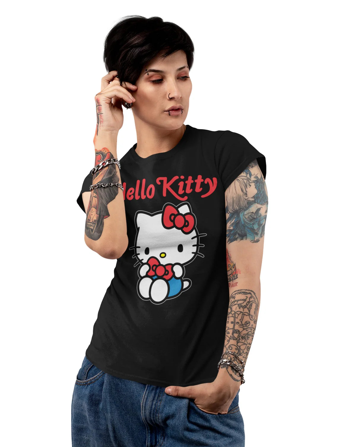 Hello Kitty Charmmy Pose Ribbon XOXO Cute Cat Classic Logo Official Women's SKINNY FIT T-Shirt