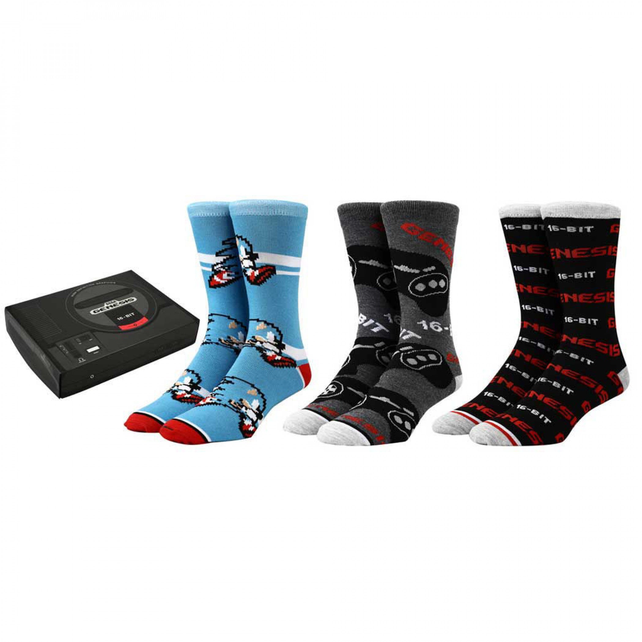 Sega Genesis Sonic & Classic Controller 3-Pair Crew Sock Box Set
