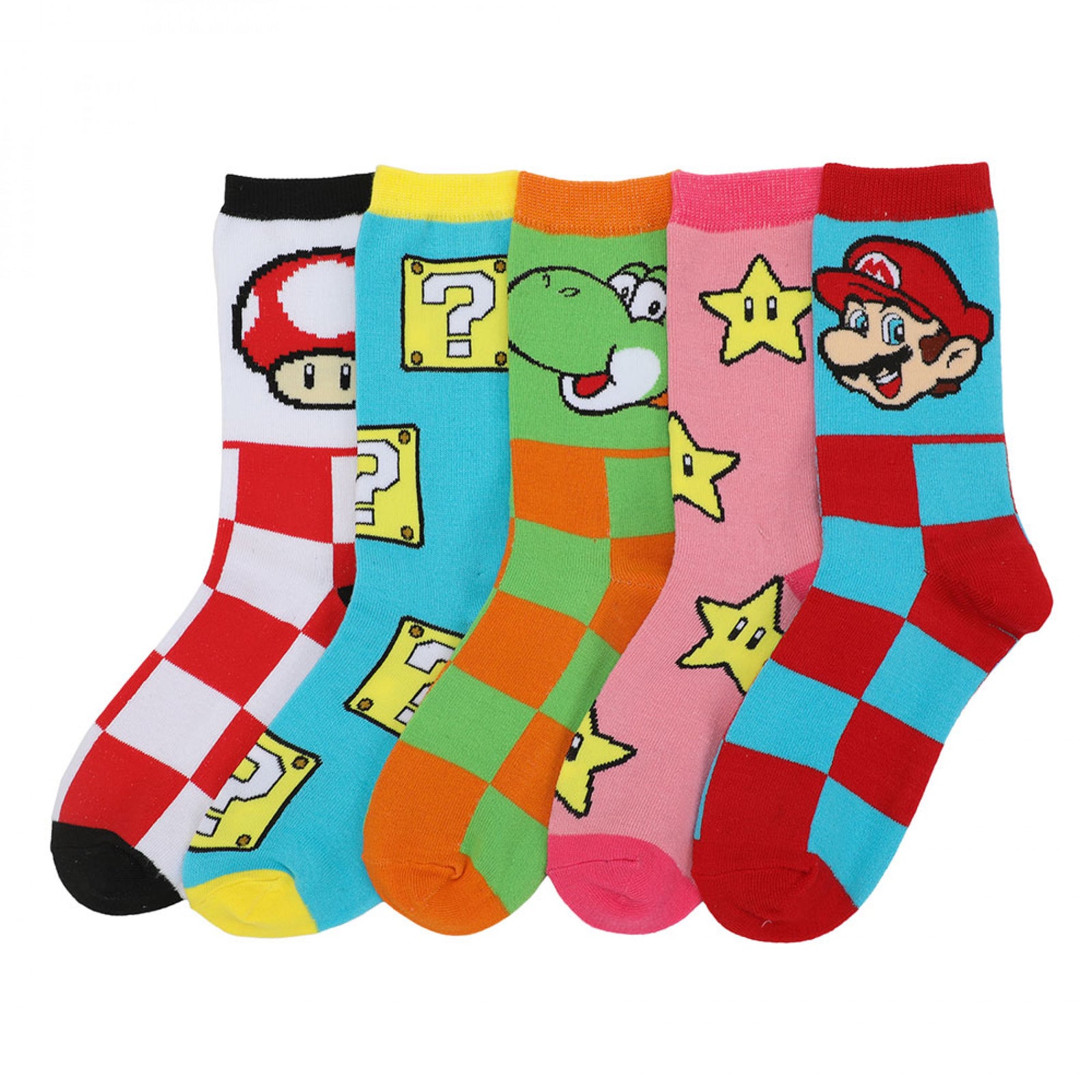 Super Mario Icons Checkered 5-Pair Pack of Women's Crew Socks