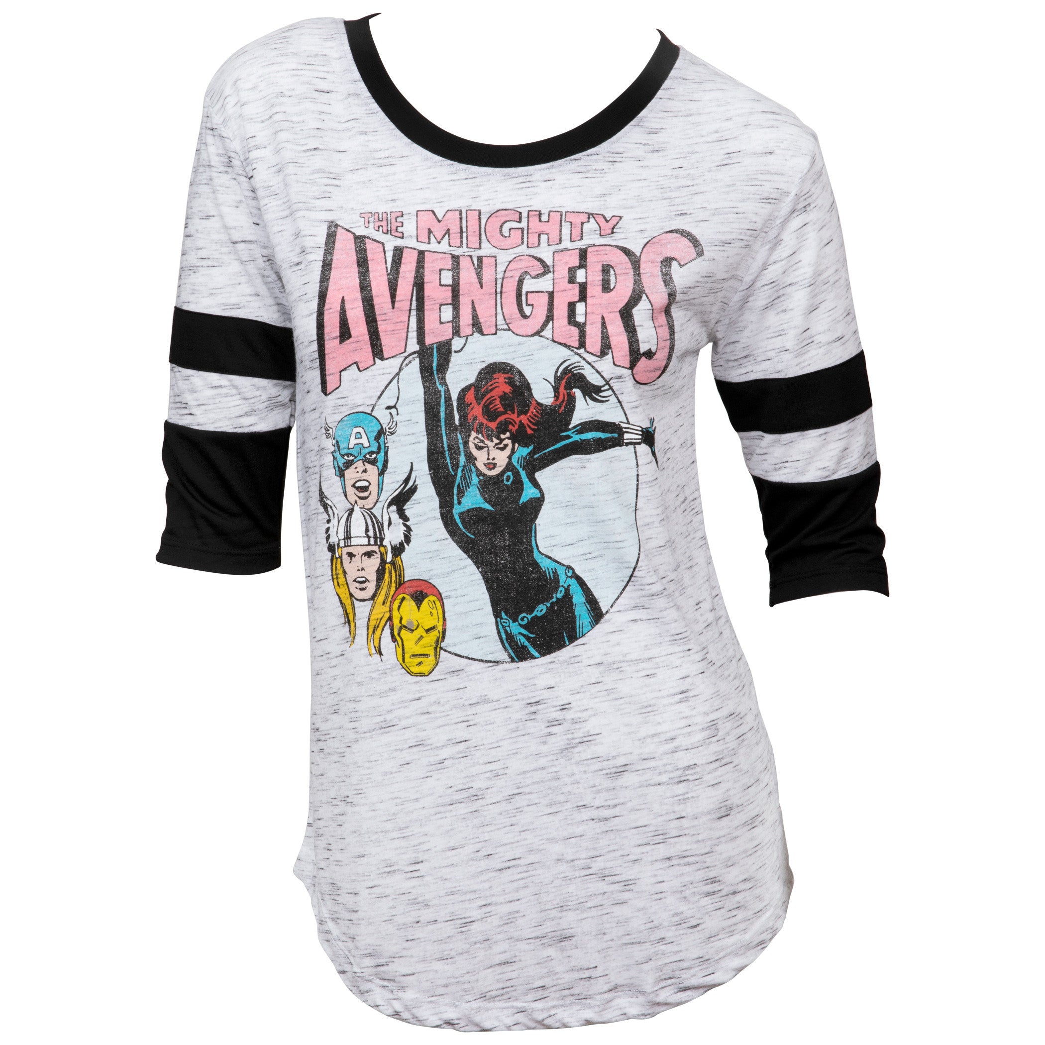 Marvel Avengers Black Widow Swinging Women's 3/4 Sleeve Scoop Neck Top