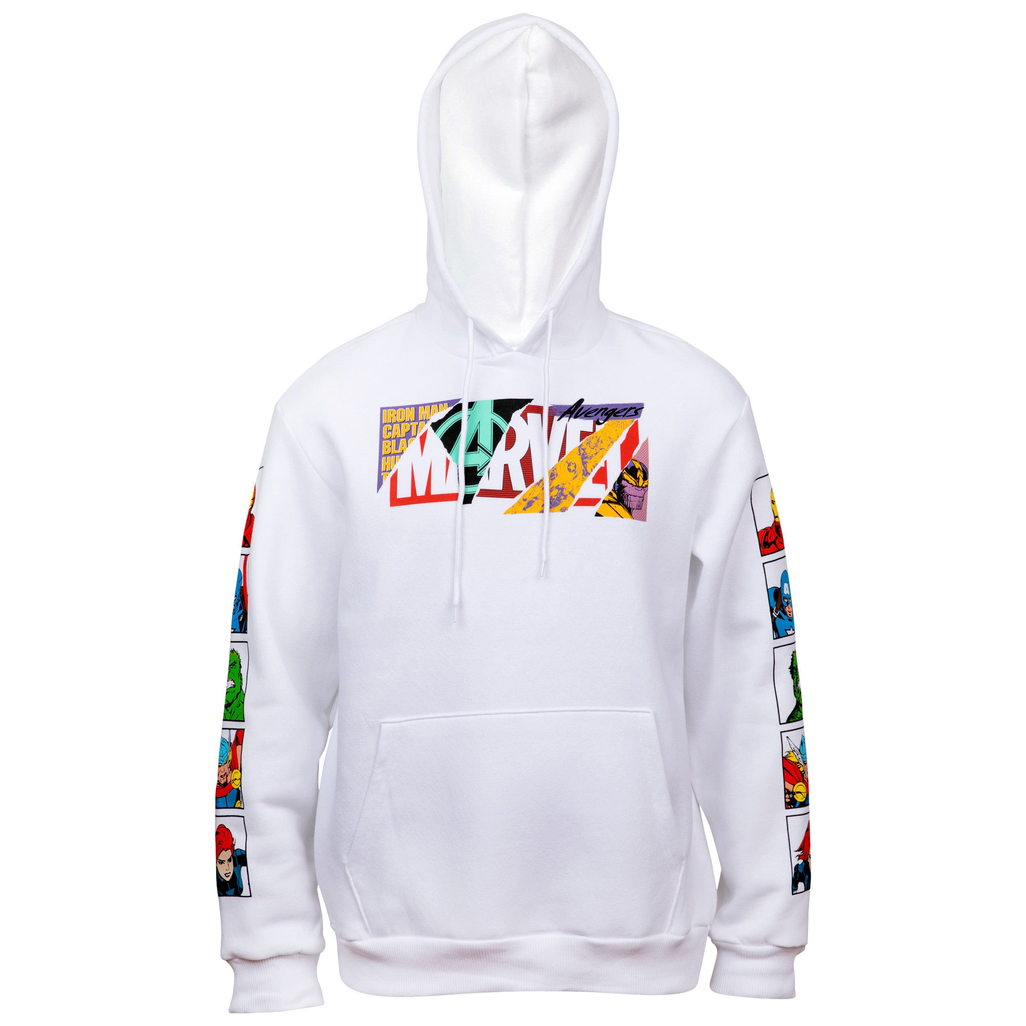 Marvel Brand Collage Text Hoodie With Character Block Sleeve Prints