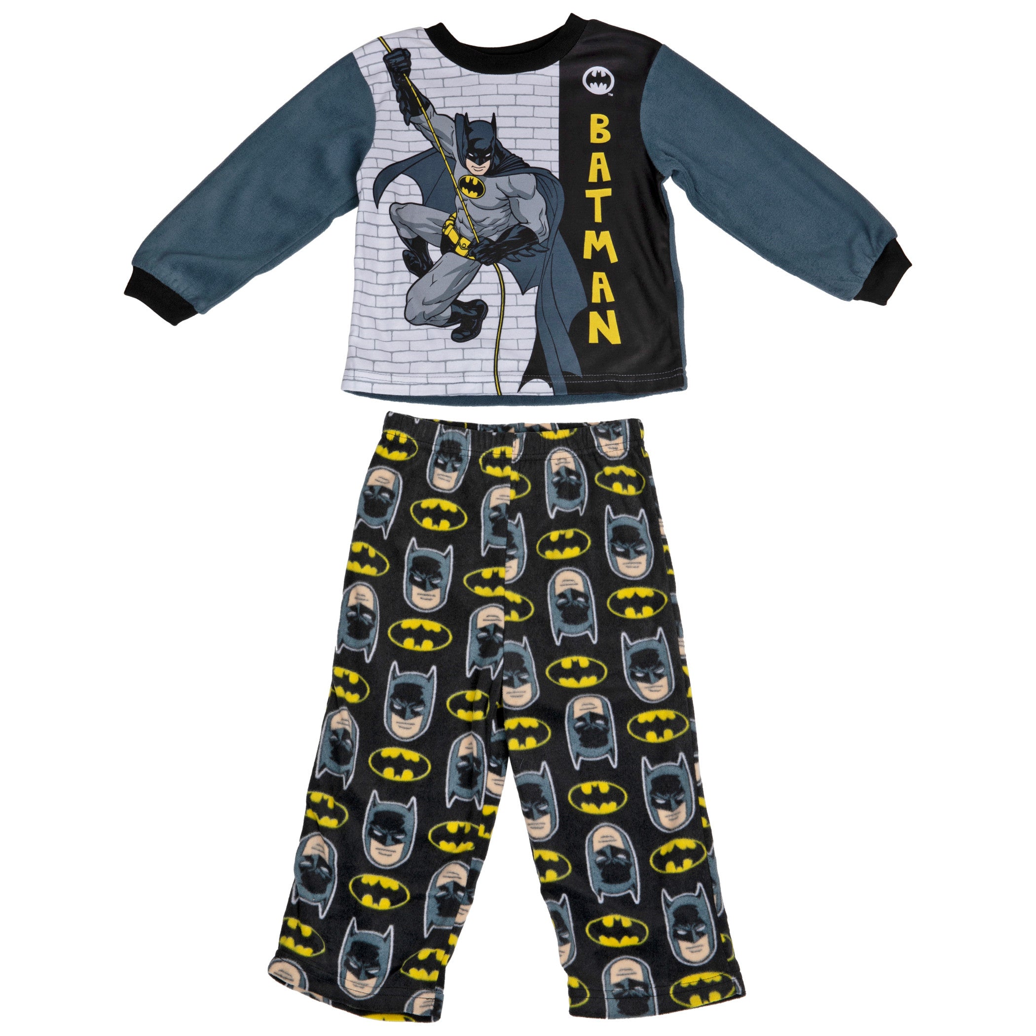 Batman Hero Pose and All Over Heads and Symbols Pajama Set