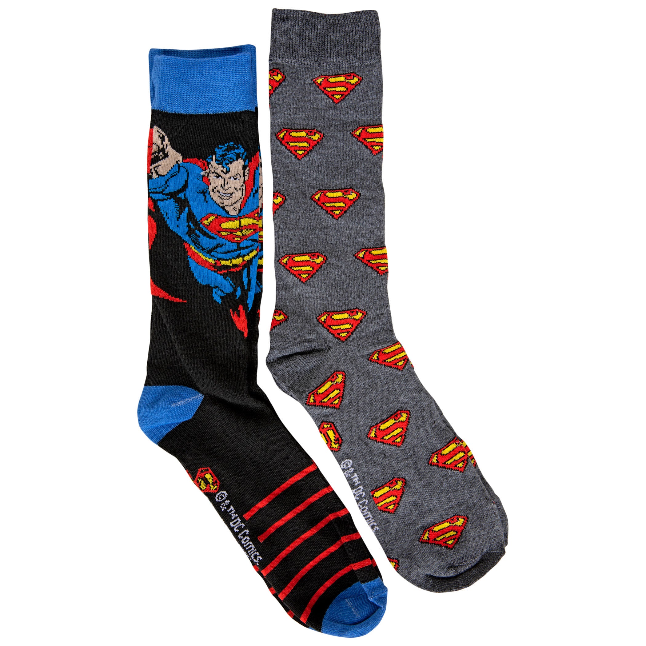 Superman Flying Punch and Repeating Symbols 2-Pair Pack of Crew Socks